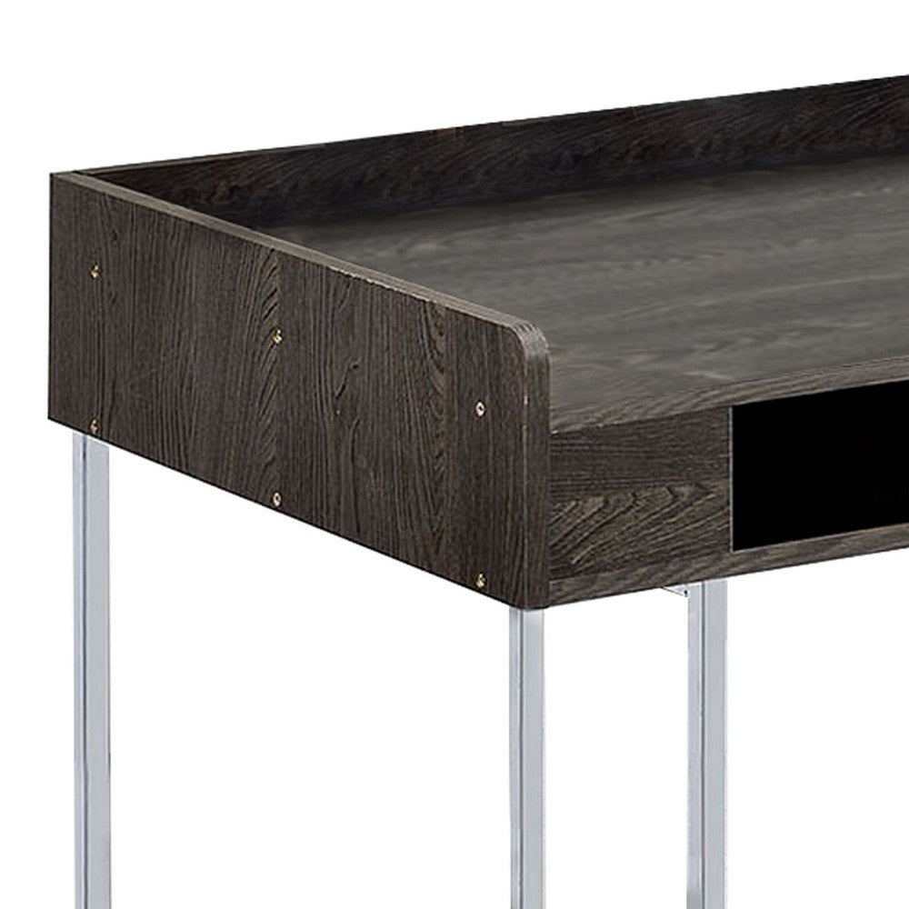 Wooden Desk with Metal Base and Open Compartments, Brown - BM230049