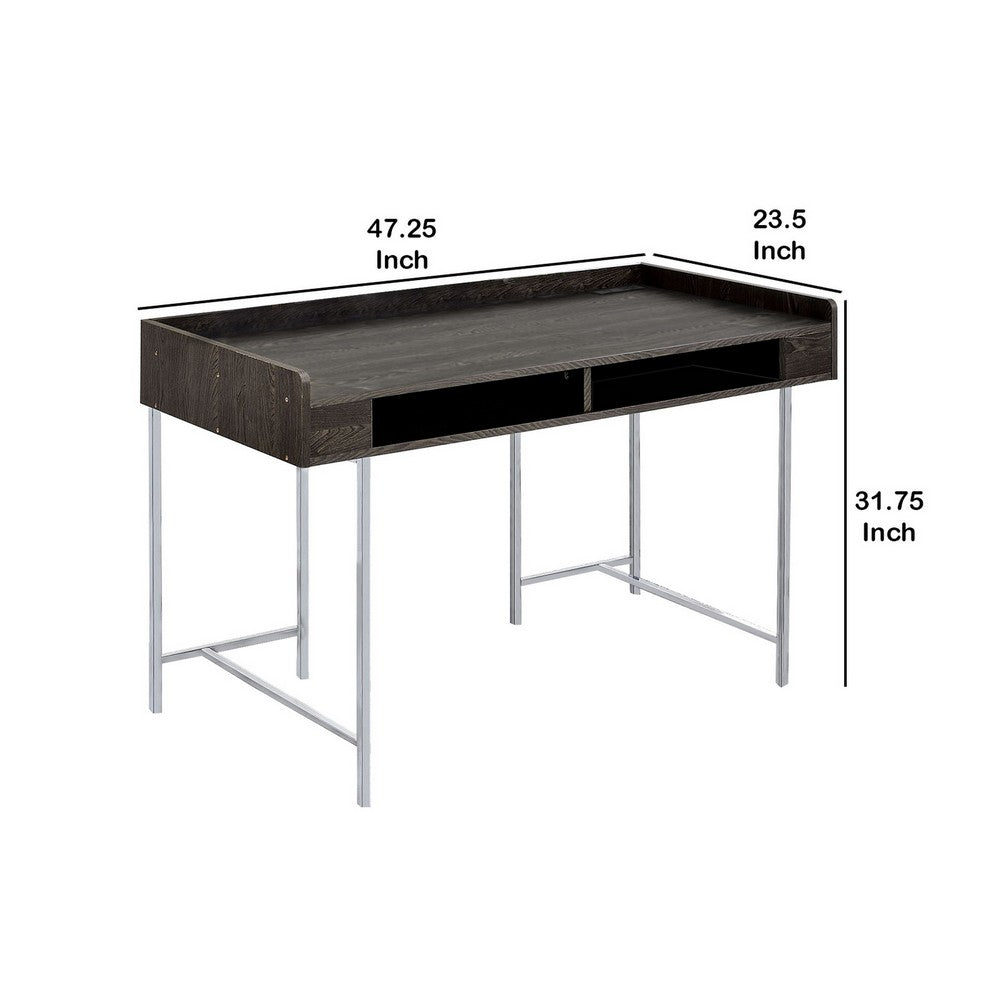Wooden Desk with Metal Base and Open Compartments, Brown - BM230049