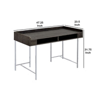 Wooden Desk with Metal Base and Open Compartments, Brown - BM230049