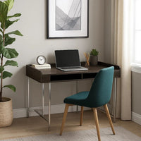 Wooden Desk with Metal Base and Open Compartments, Brown - BM230049