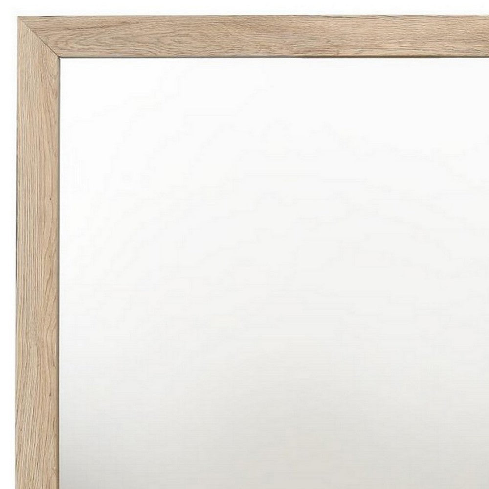 Square Shaped Wooden Mirror with Rough Hewn Texture, Brown - BM230135