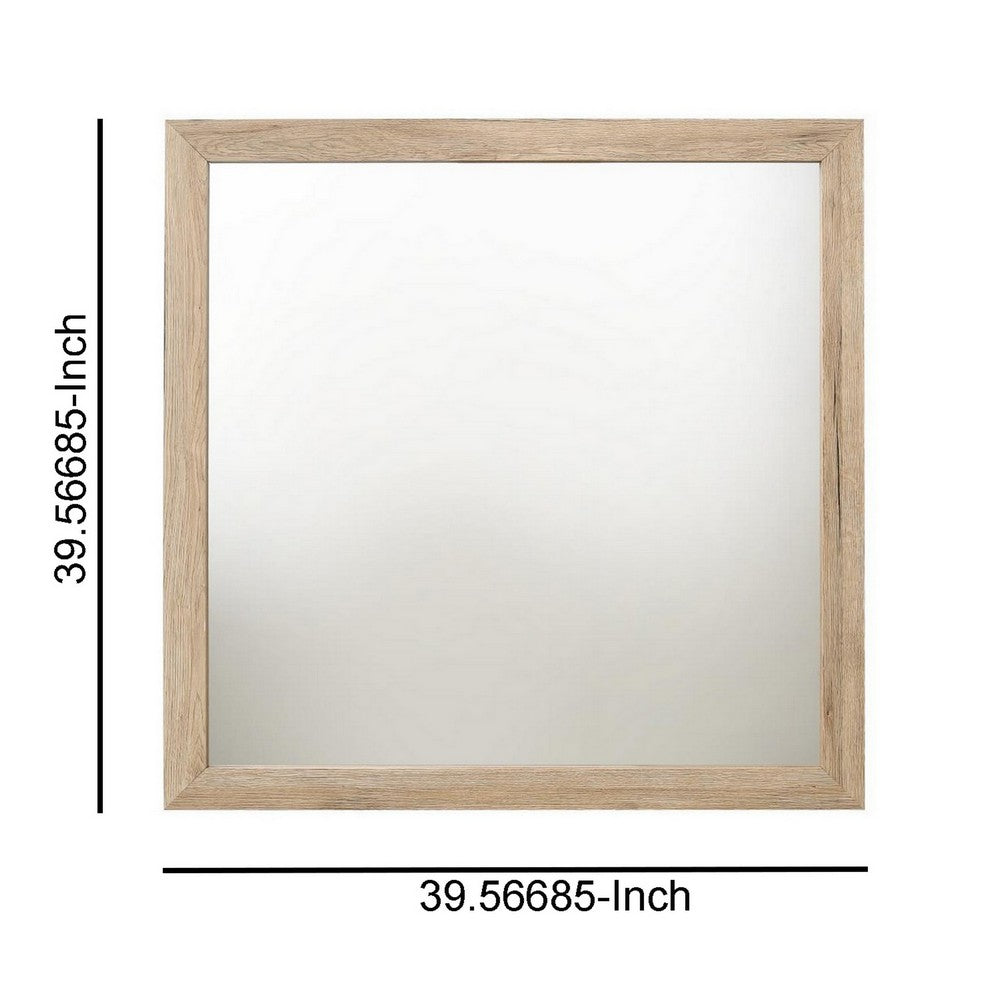 Square Shaped Wooden Mirror with Rough Hewn Texture, Brown - BM230135