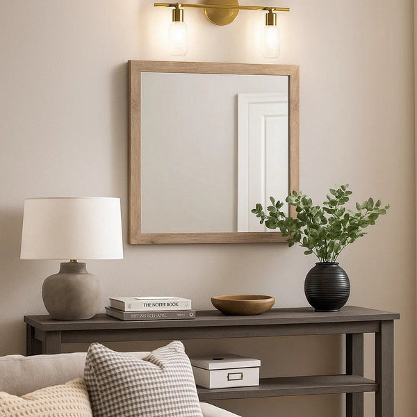 Square Shaped Wooden Mirror with Rough Hewn Texture, Brown - BM230135