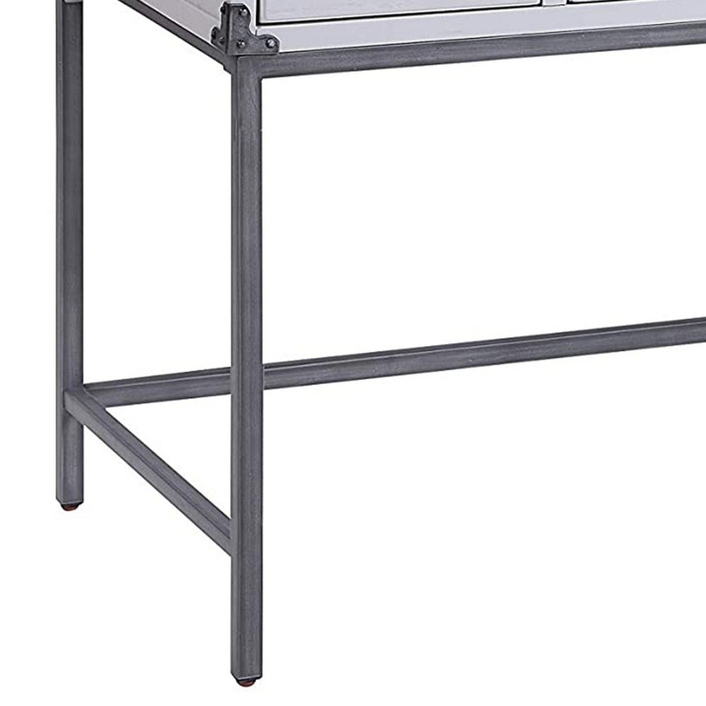 5 Drawer Wooden Desk and Hutch with Ring Pulls, Gray - BM230138