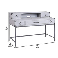 5 Drawer Wooden Desk and Hutch with Ring Pulls, Gray - BM230138