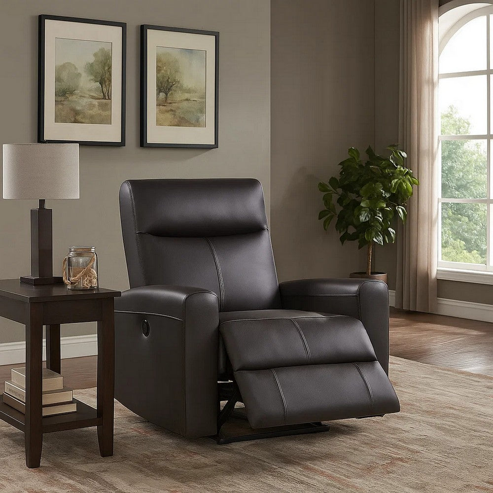 Leatherette Power Recliner with Tufted Back, Brown - BM230146