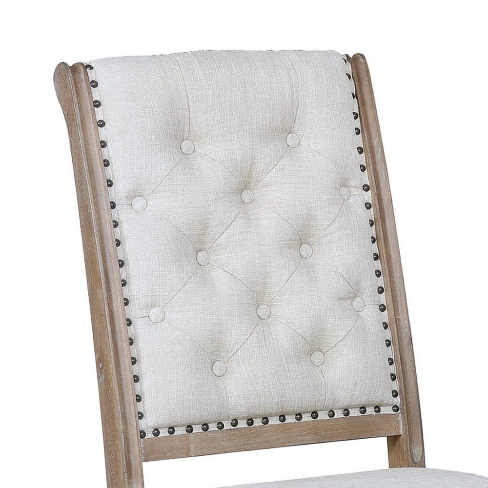 Button Tufted Fabric Side Chair with Cabriole Legs,Set of 2,Brown and Cream - BM230293