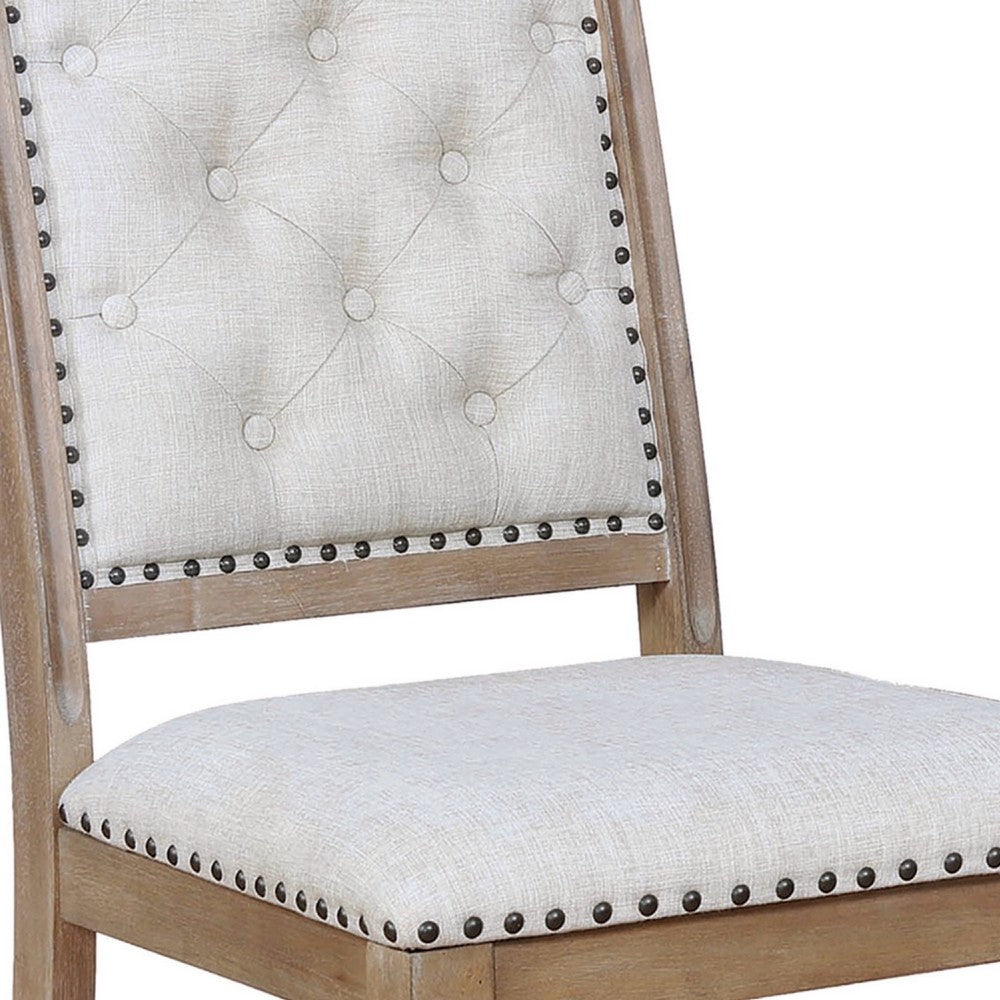 Button Tufted Fabric Side Chair with Cabriole Legs,Set of 2,Brown and Cream - BM230293