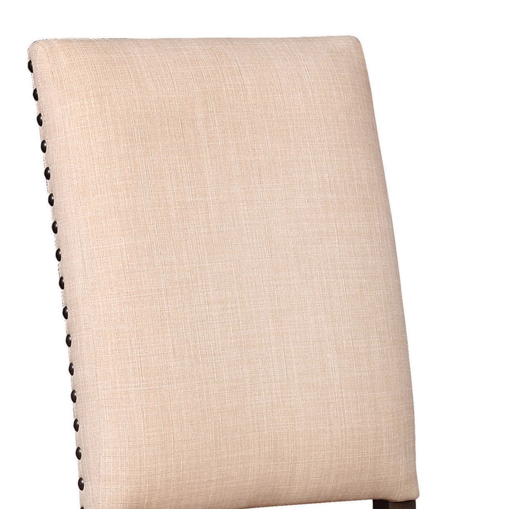 Nailhead Trim Fabric Side Chair with High Back, Set of 2, Beige  - BM230297