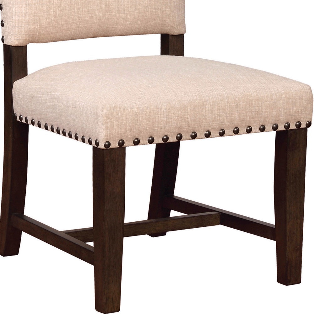Nailhead Trim Fabric Side Chair with High Back, Set of 2, Beige  - BM230297