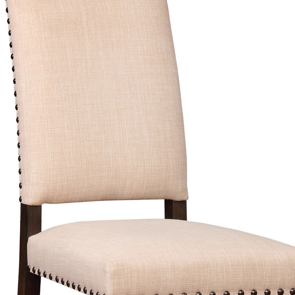 Nailhead Trim Fabric Side Chair with High Back, Set of 2, Beige  - BM230297