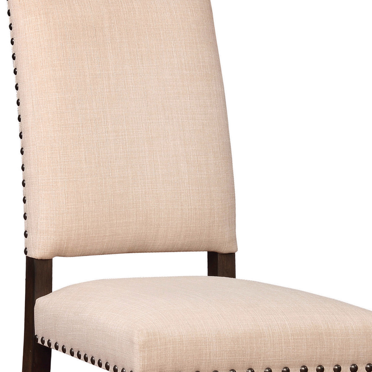 Nailhead Trim Fabric Side Chair with High Back, Set of 2, Beige  - BM230297