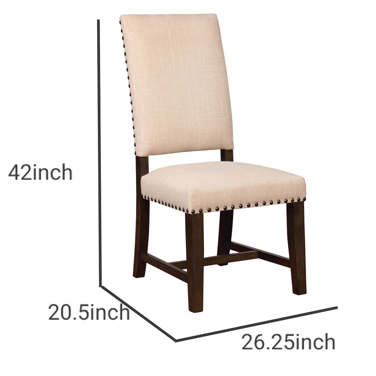 Nailhead Trim Fabric Side Chair with High Back, Set of 2, Beige  - BM230297