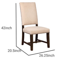 Nailhead Trim Fabric Side Chair with High Back, Set of 2, Beige  - BM230297