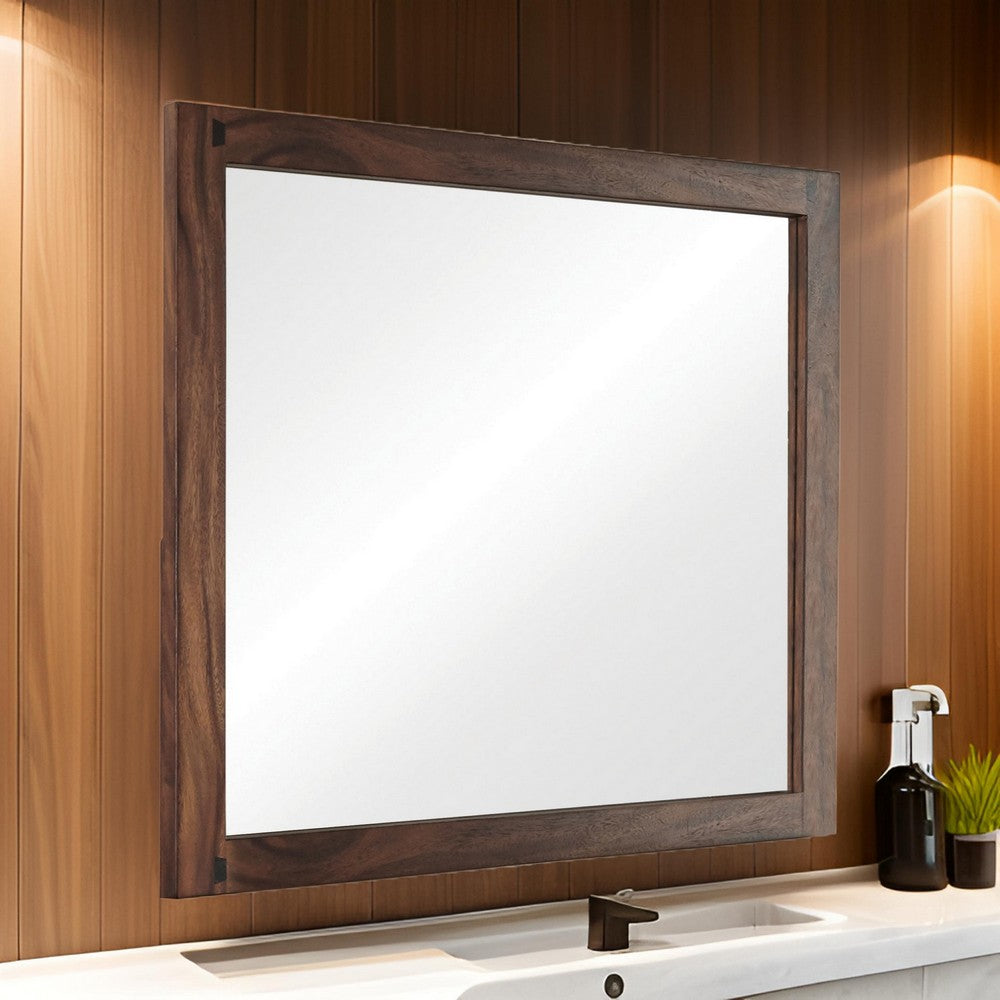 44 Inch Rectangular Wood Frame Mirror, Brown - BM230392