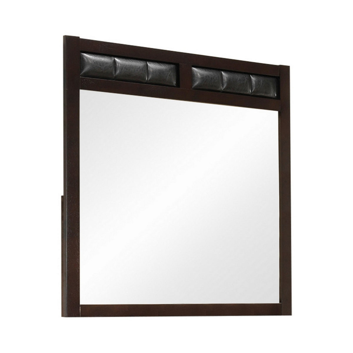 Rectangular Wooden Frame Mirror with Leatherette Panels, Brown  - BM230501