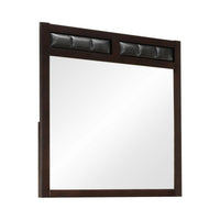 Rectangular Wooden Frame Mirror with Leatherette Panels, Brown  - BM230501
