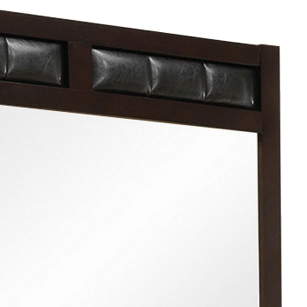 Rectangular Wooden Frame Mirror with Leatherette Panels, Brown  - BM230501
