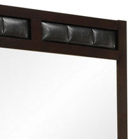Rectangular Wooden Frame Mirror with Leatherette Panels, Brown  - BM230501