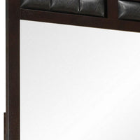 Rectangular Wooden Frame Mirror with Leatherette Panels, Brown  - BM230501