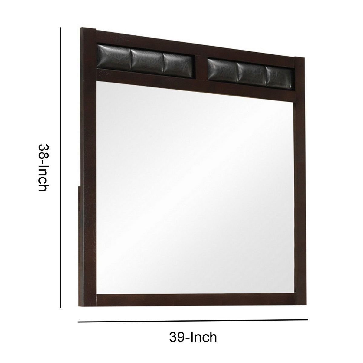 Rectangular Wooden Frame Mirror with Leatherette Panels, Brown  - BM230501