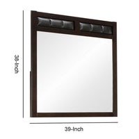 Rectangular Wooden Frame Mirror with Leatherette Panels, Brown  - BM230501