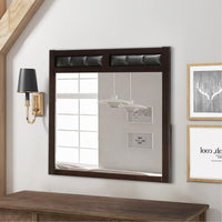 Rectangular Wooden Frame Mirror with Leatherette Panels, Brown  - BM230501