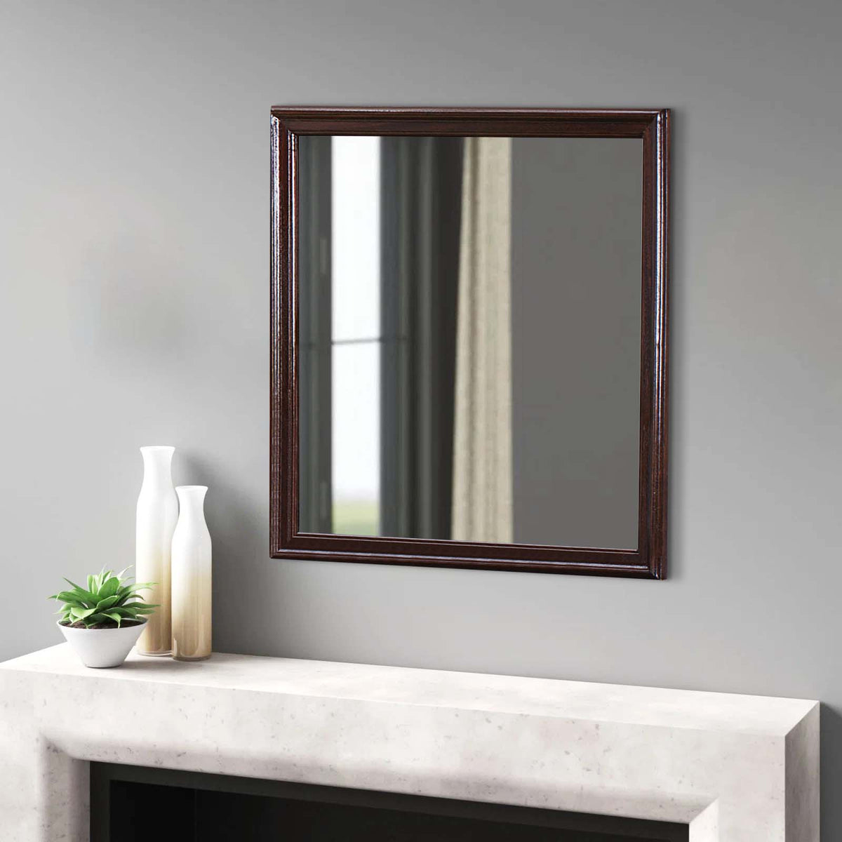 Molded Wooden Frame Mirror with Mounting Hardware, Dark Brown