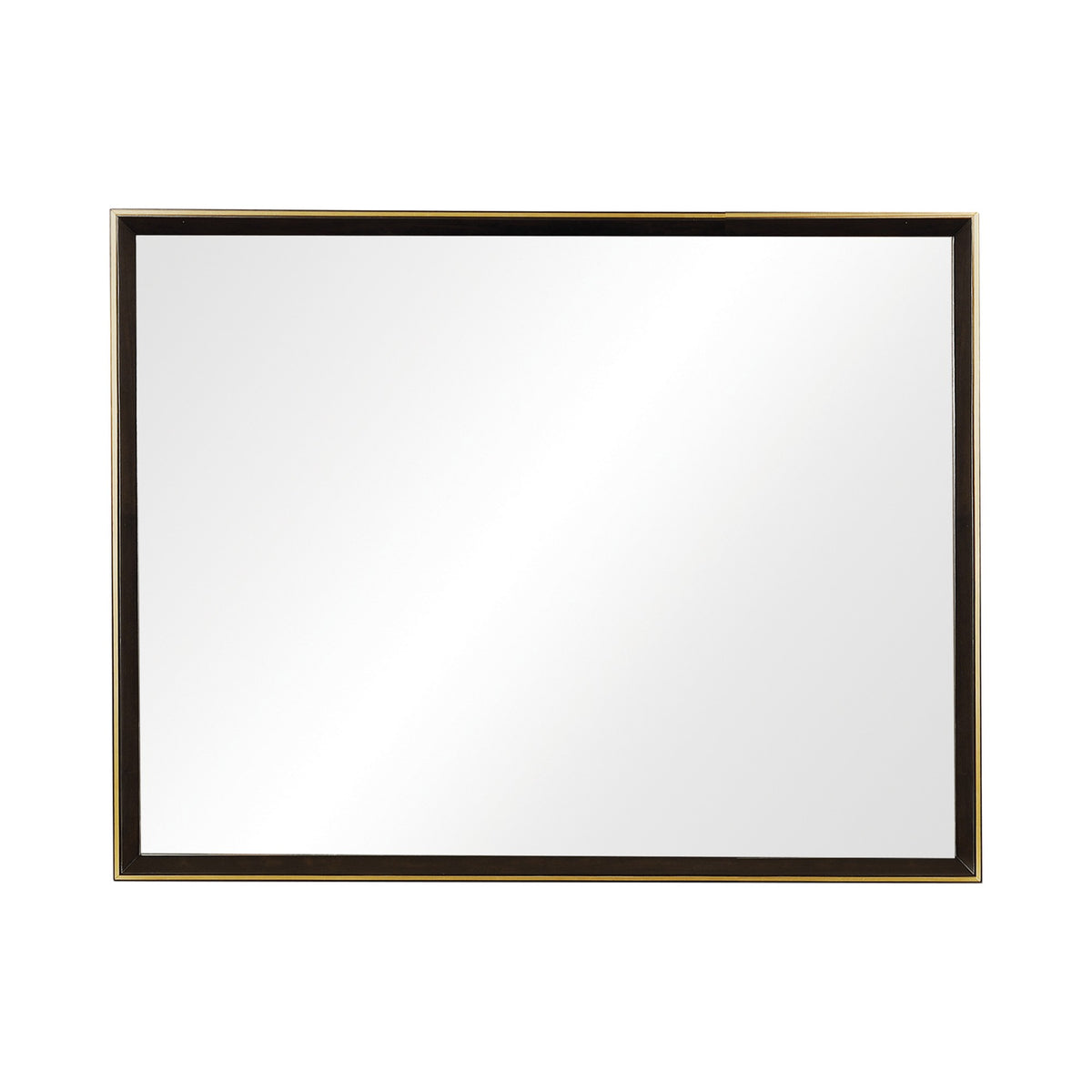 Rectangular Wooden Frame Mirror with Gold Trim, Espresso Brown  - BM230517