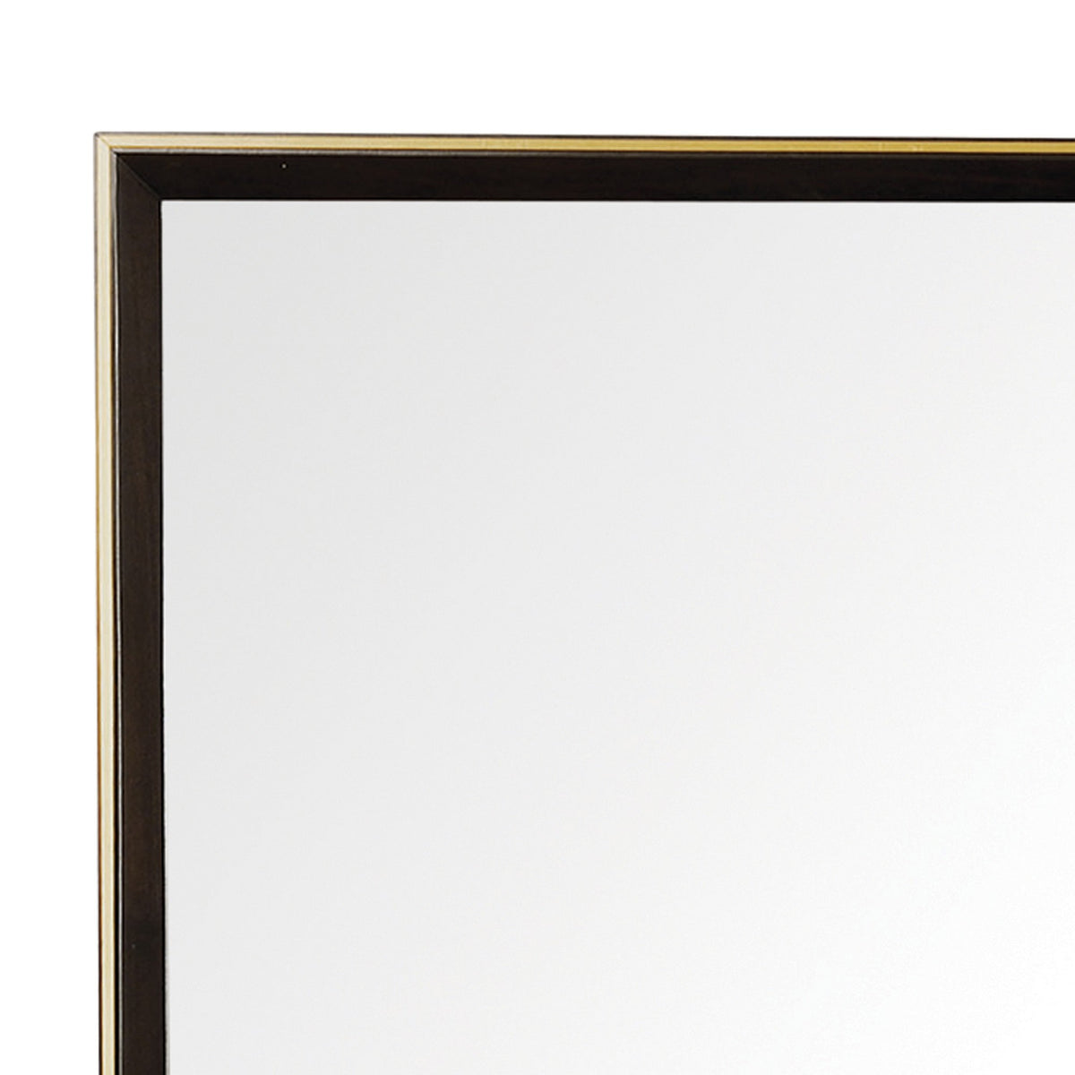 Rectangular Wooden Frame Mirror with Gold Trim, Espresso Brown  - BM230517