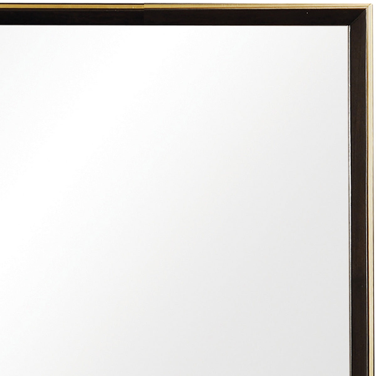 Rectangular Wooden Frame Mirror with Gold Trim, Espresso Brown  - BM230517