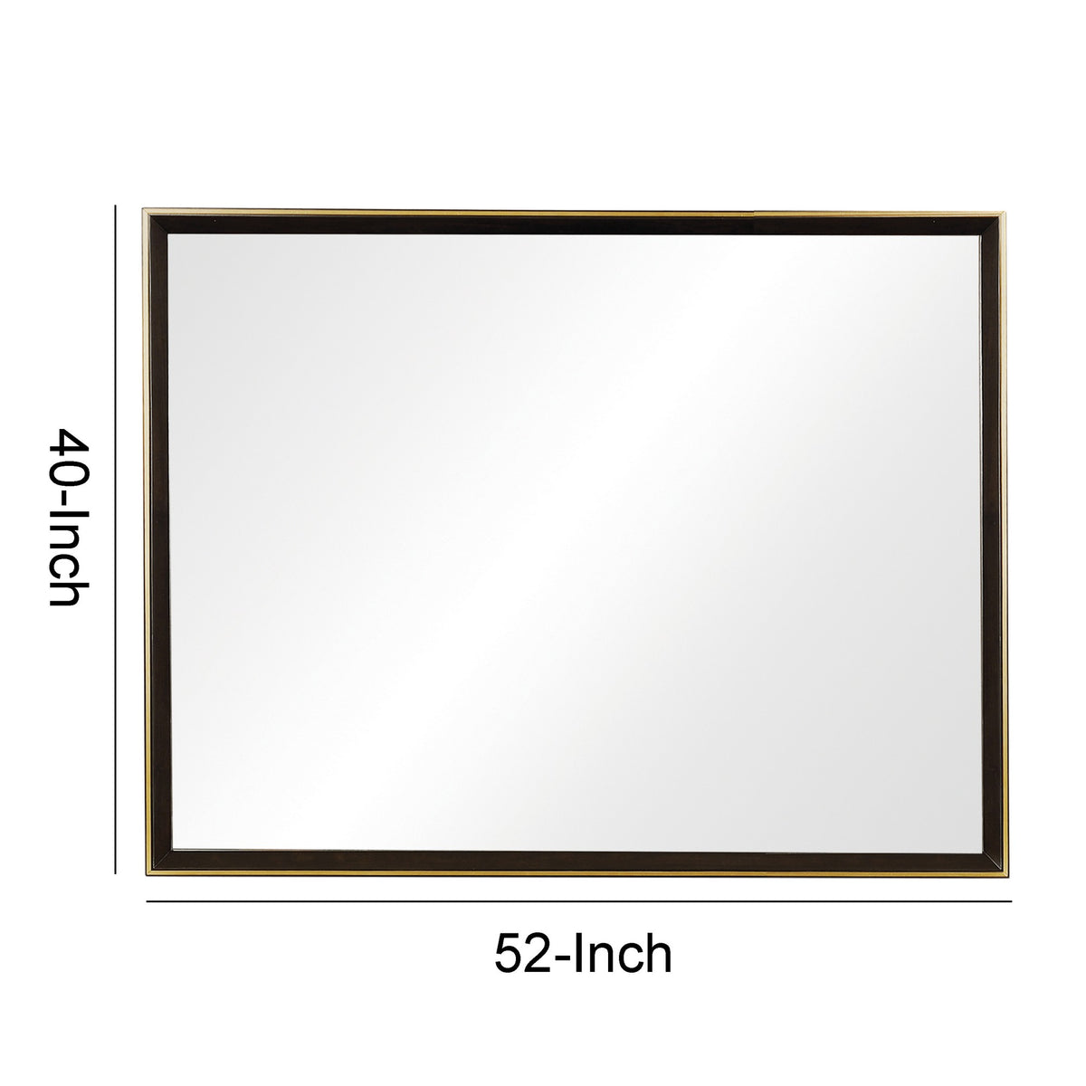 Rectangular Wooden Frame Mirror with Gold Trim, Espresso Brown  - BM230517