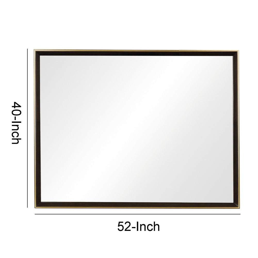 Rectangular Wooden Frame Mirror with Gold Trim, Espresso Brown  - BM230517