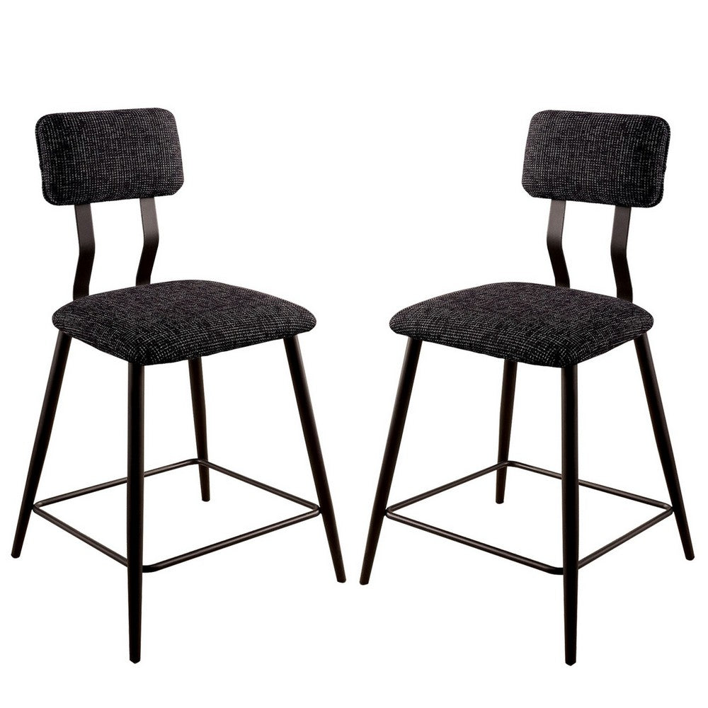 Fabric Counter Height Chairs with Angled Metal Legs, Set of 2, Black - BM230600