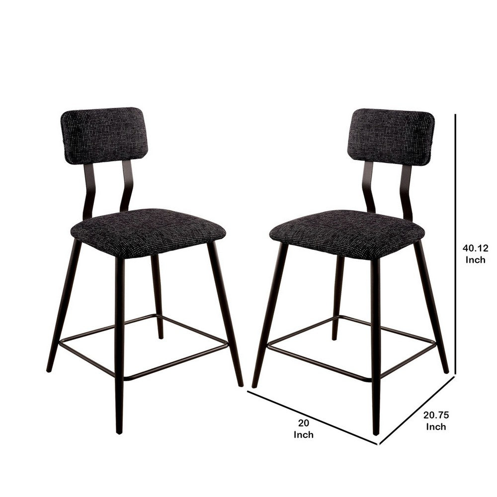 Fabric Counter Height Chairs with Angled Metal Legs, Set of 2, Black - BM230600