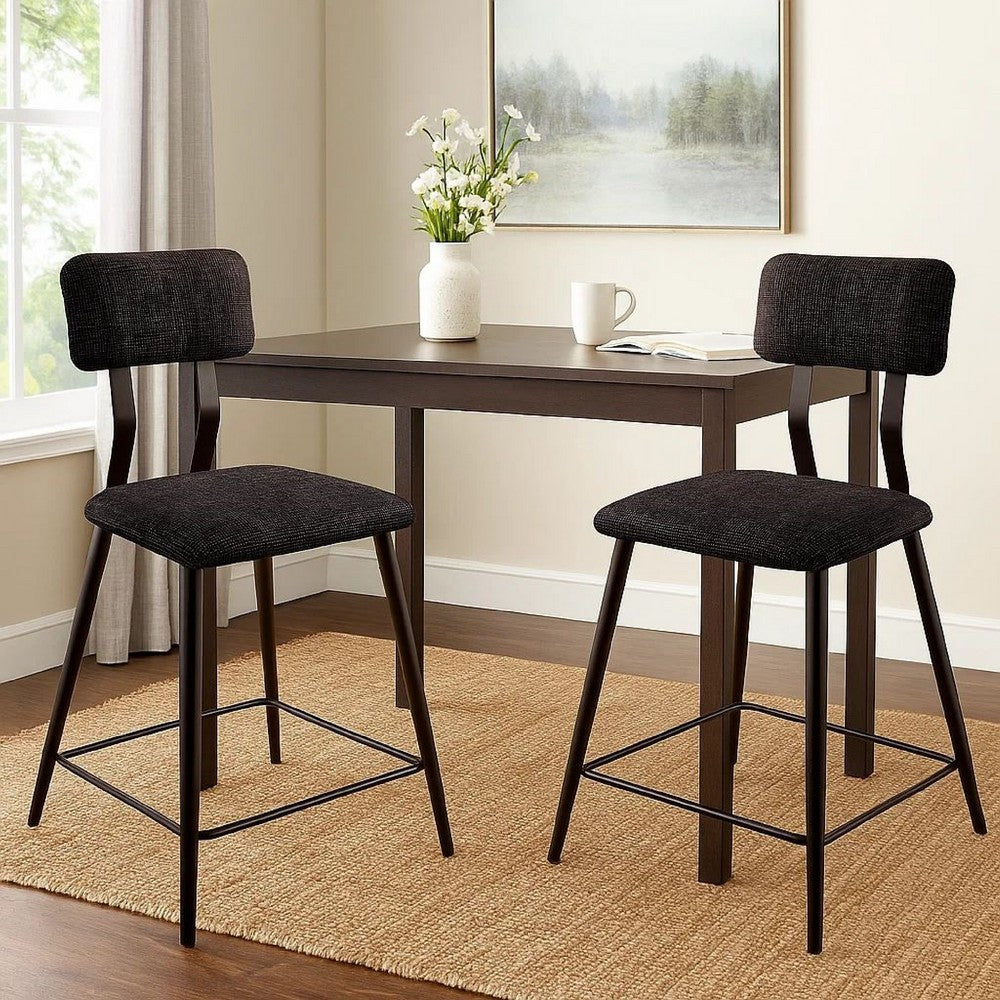 Fabric Counter Height Chairs with Angled Metal Legs, Set of 2, Black - BM230600