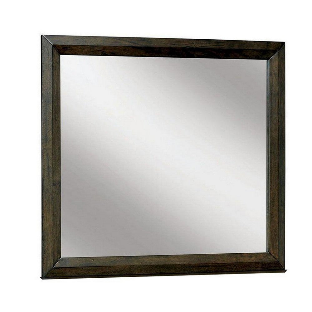 Rectangular Wooden Frame Mirror with Dual Tone Look, Brown - BM230614
