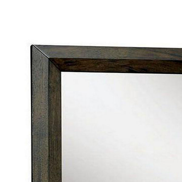 Rectangular Wooden Frame Mirror with Dual Tone Look, Brown - BM230614