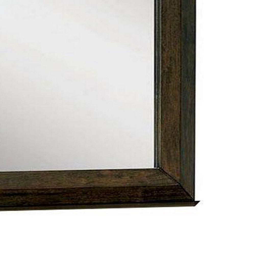 Rectangular Wooden Frame Mirror with Dual Tone Look, Brown - BM230614