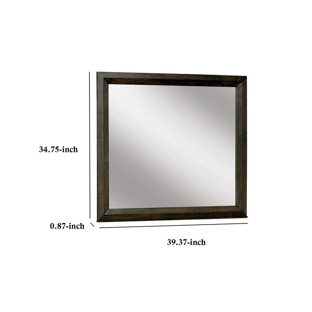 Rectangular Wooden Frame Mirror with Dual Tone Look, Brown - BM230614