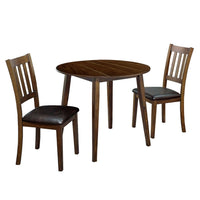 3 Piece Round Dining Table and Leatherette Chair Set, Brown - BM230619
