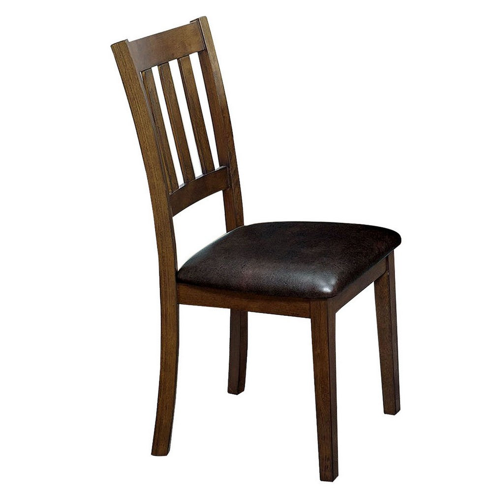 3 Piece Round Dining Table and Leatherette Chair Set, Brown - BM230619