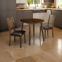 3 Piece Round Dining Table and Leatherette Chair Set, Brown - BM230619