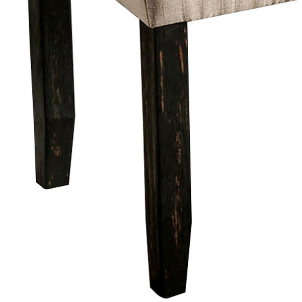 20 Inch Button Tufted Wooden Bench, Antique Black and Beige - BM230634