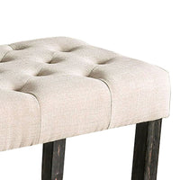 20 Inch Button Tufted Wooden Bench, Antique Black and Beige - BM230634