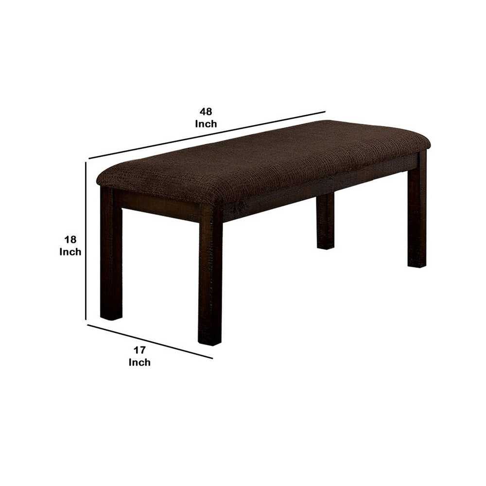 18 Inch Padded Bench with Wooden Frame, Brown - BM230635