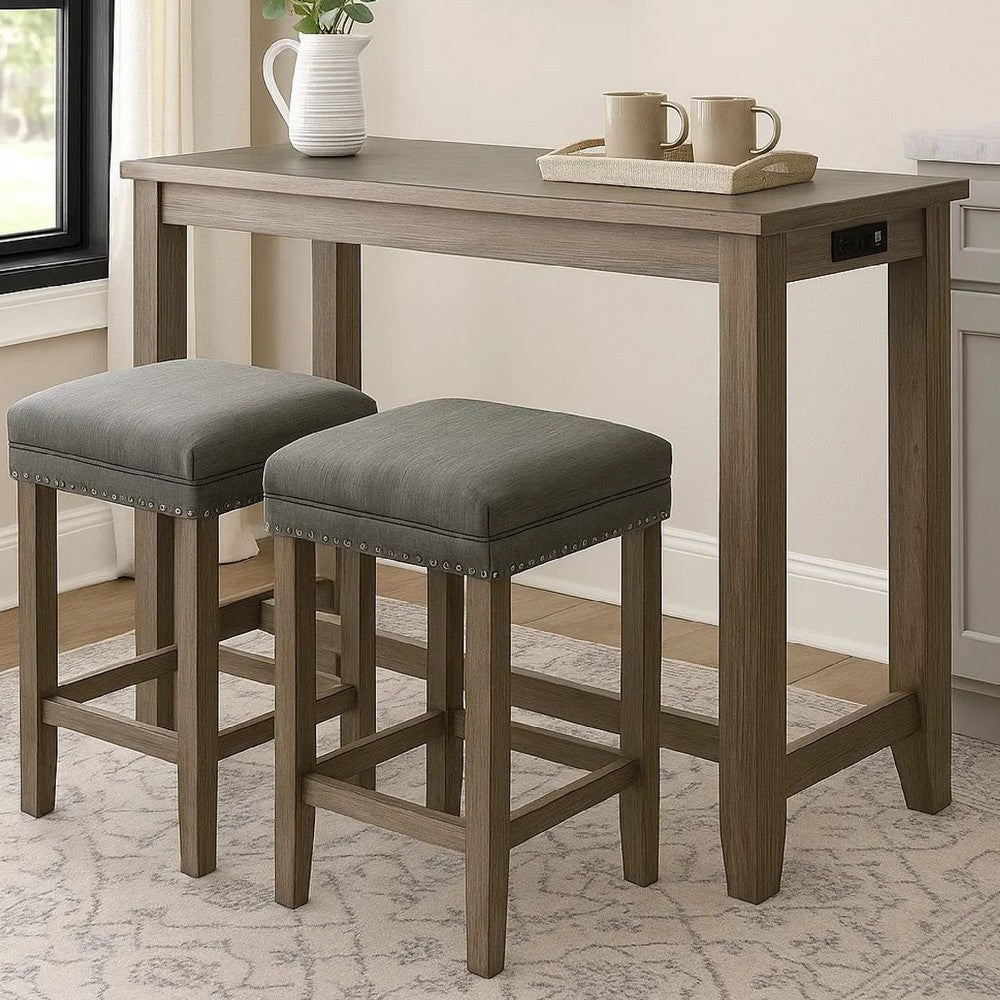 3 Piece Counter Height Dining Set with Stools, Gray - BM230638