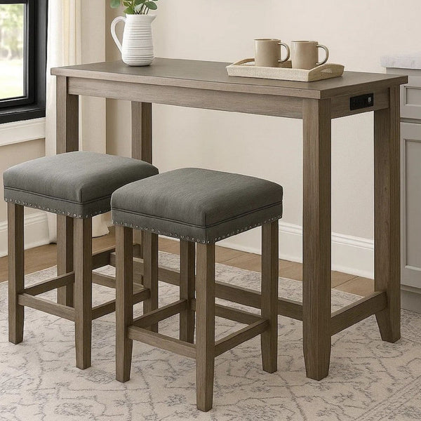 3 Piece Counter Height Dining Set with Stools, Gray - BM230638