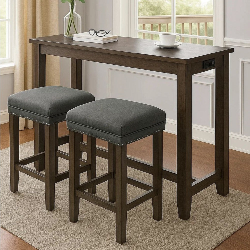 3 Piece Counter Height Dining Set with Stools, Gray - BM230638