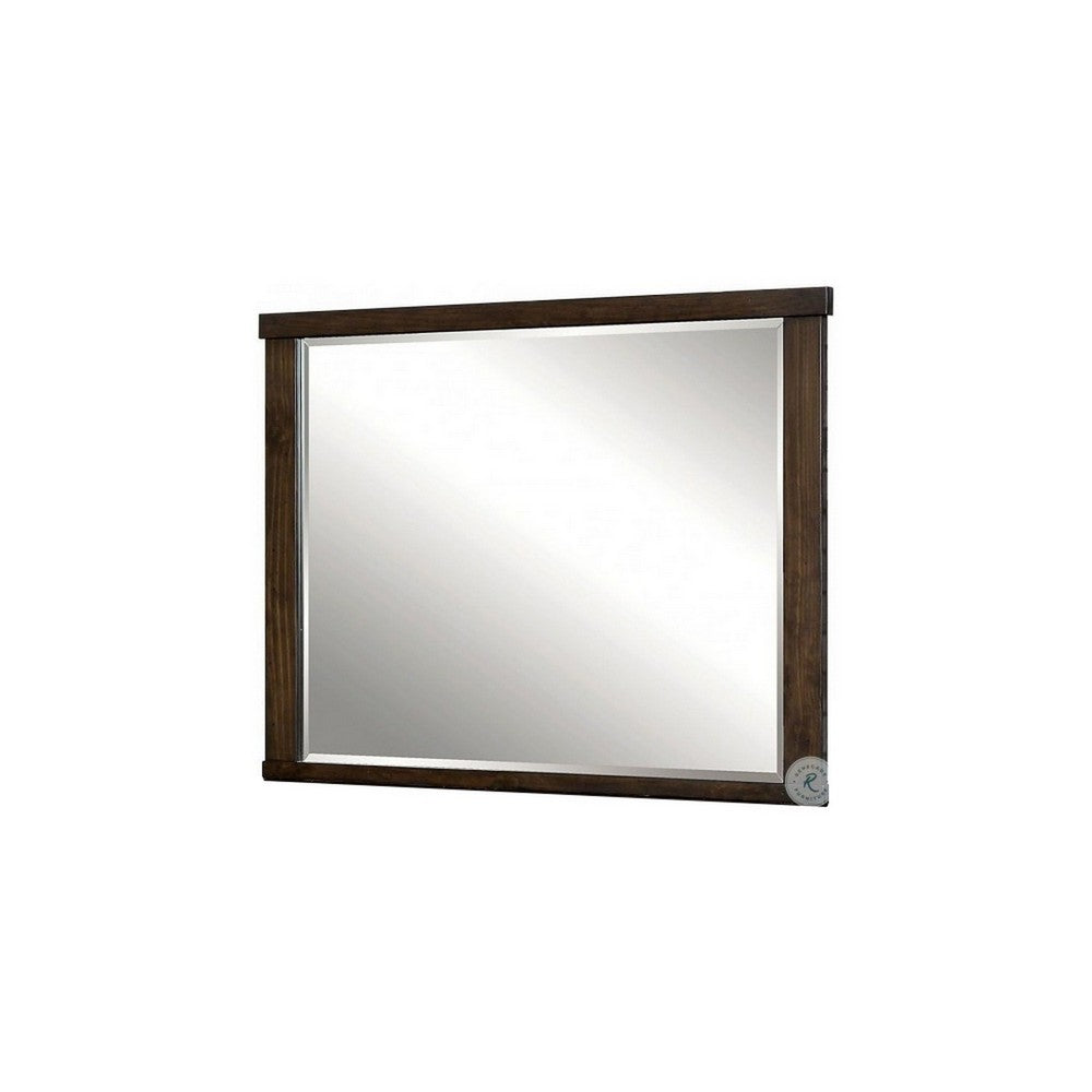 Rectangular Wooden Frame Mirror with Mounting Hardware, Walnut Brown - BM230646